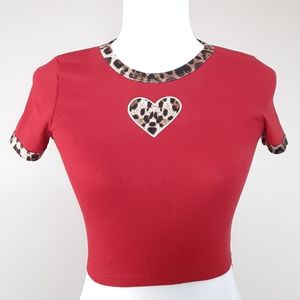Y2k leopard print heart red shirt
